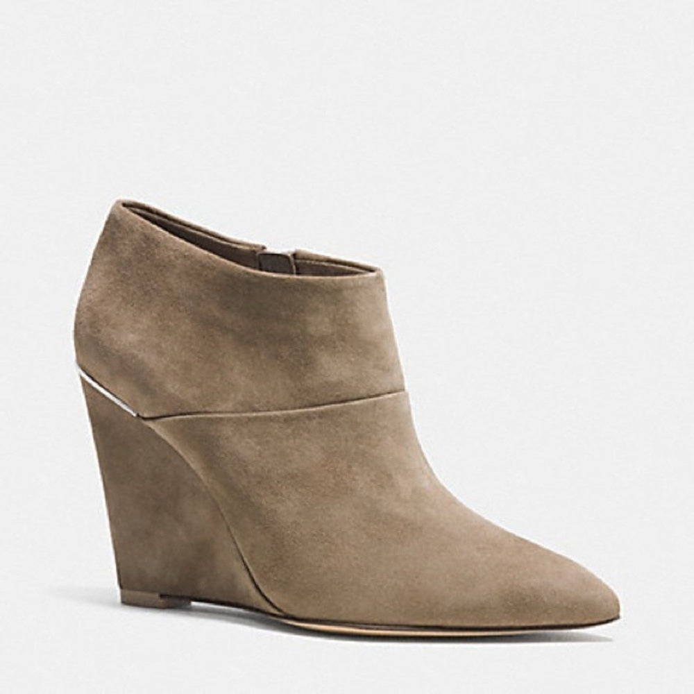 Coach Oakdale Bootie Slate suede/leather wedge booties size 5.5